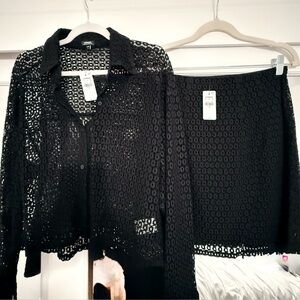 Express Black Crochet Top & Skirt Ensemble NWT